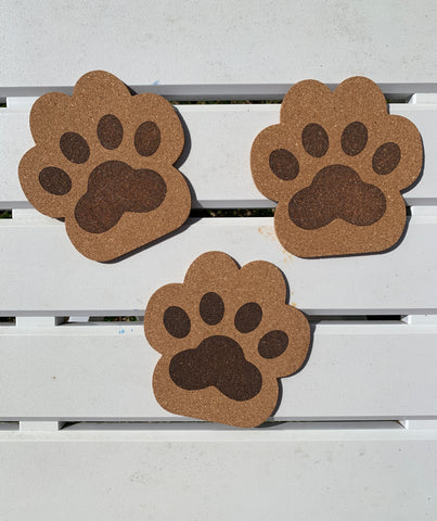 Natural cork dog's paws coasters