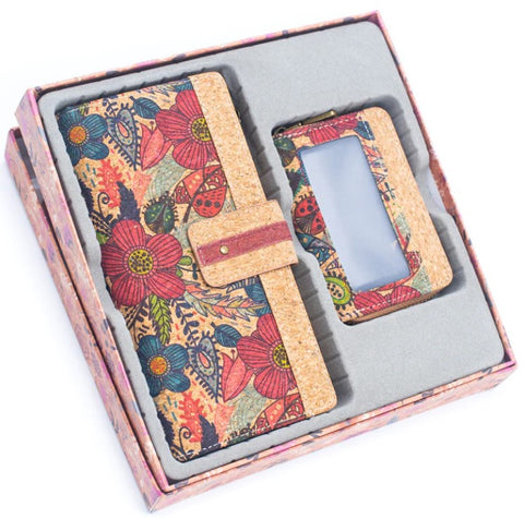 Natural cork set card purse and wallet
