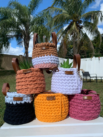 Wicker Basket handmade quilted crochet hook holder cotton fabric