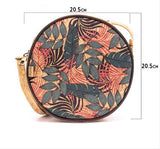 Natural round cork crossbody bag with topical print