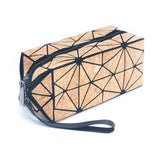 Natural cork geometric design portable toiletry bag