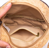 Natural round cork crossbody bag with topical print